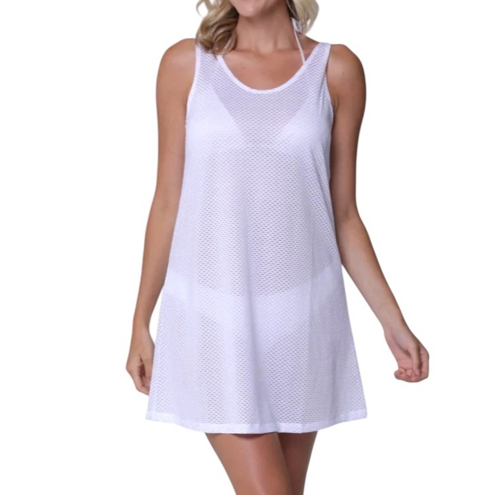 J. Valdi White Sleeveless Beach Cover Up Keywest Lattice dress Swim Medium Top